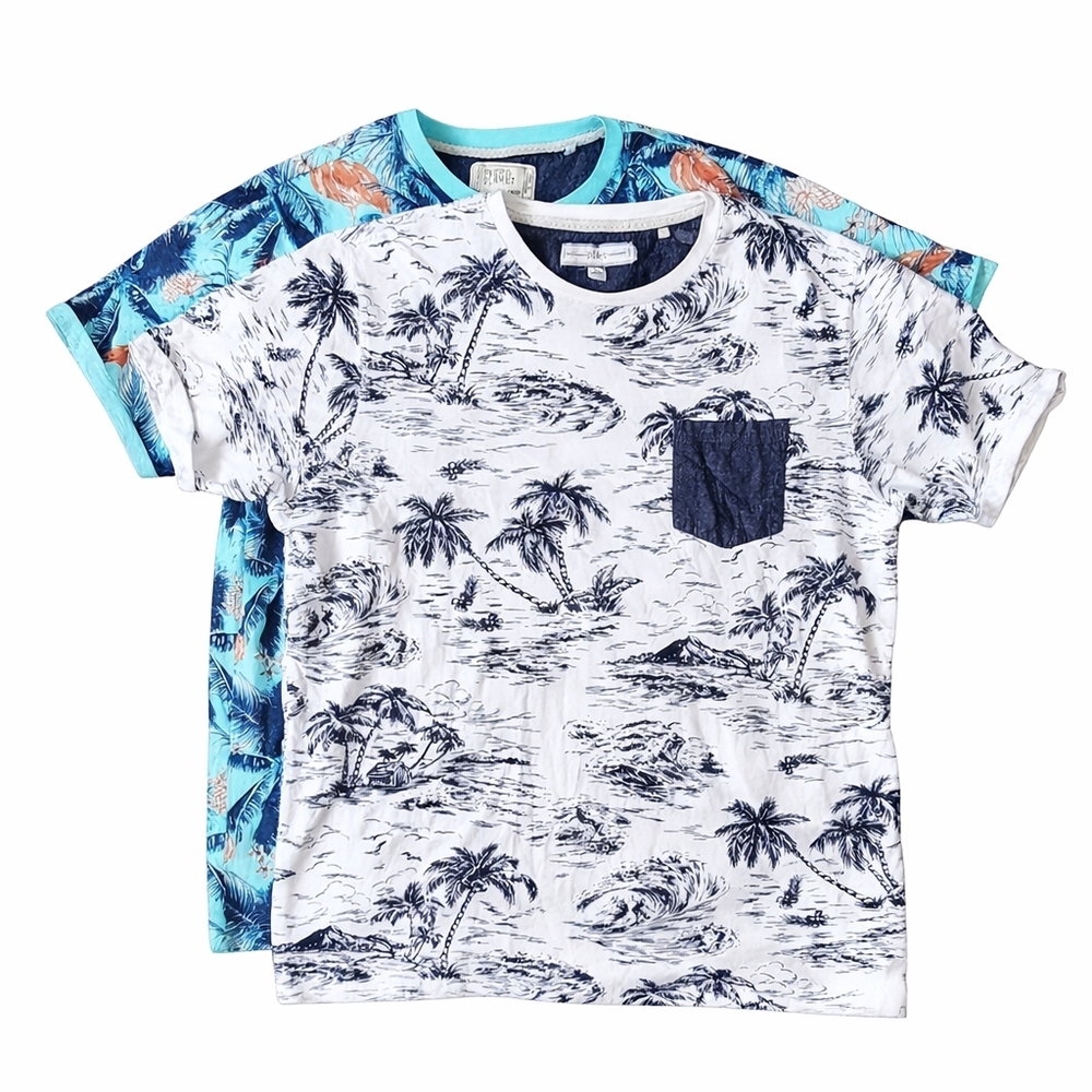 Bundle 2 L Tropical Tshirt Vacation Resortware Cruise Beach Casual Summer Cotton